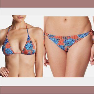 NEW 2PC ViX [ Medium ] Iva Bia Triangle Top + Bikini Bottom in Floral Blue #6089